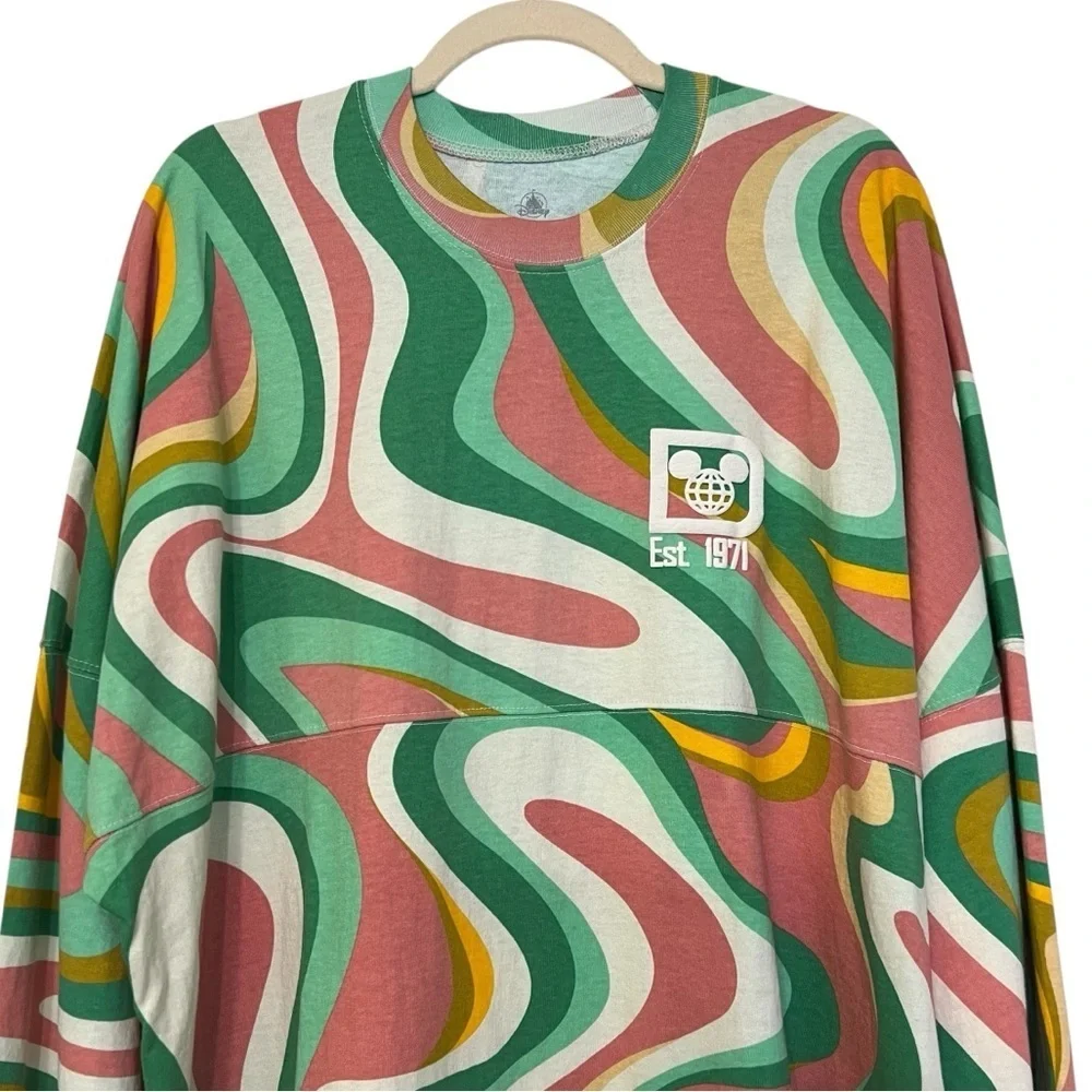 Walt Disney World Swirl Spirit Jersey Shirt Green Pink Size XL NWT Retro 70s